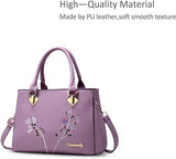 Ladies High Quality Flower Embroidered Handbag - Purple