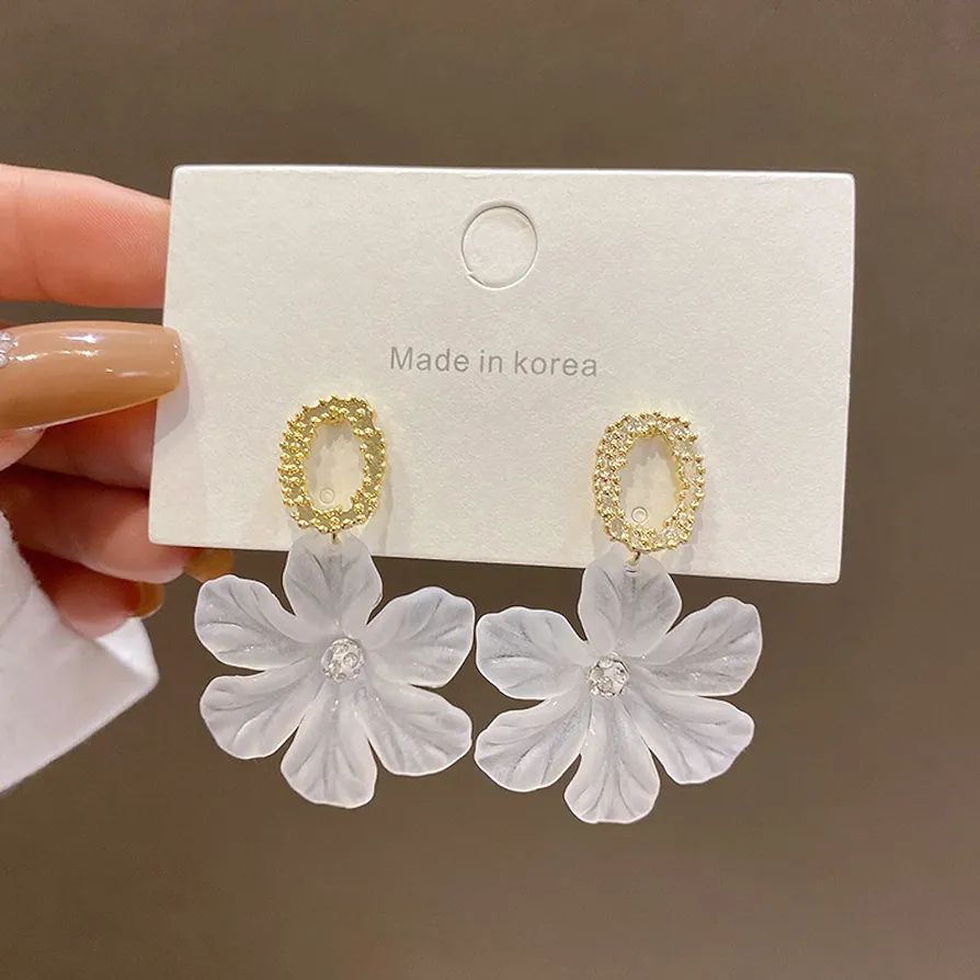 Golden Hands &amp; White Flower Earrings: Exaggerated Port Style - Shop N Save