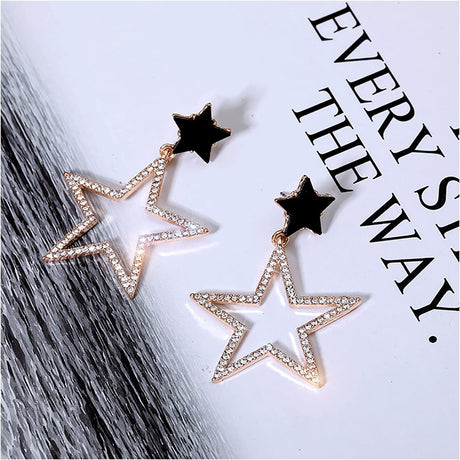 Silver Star Dangle Earrings: Rhinestone CZ Charm for Wedding &amp; Birthdays - Shop N Save