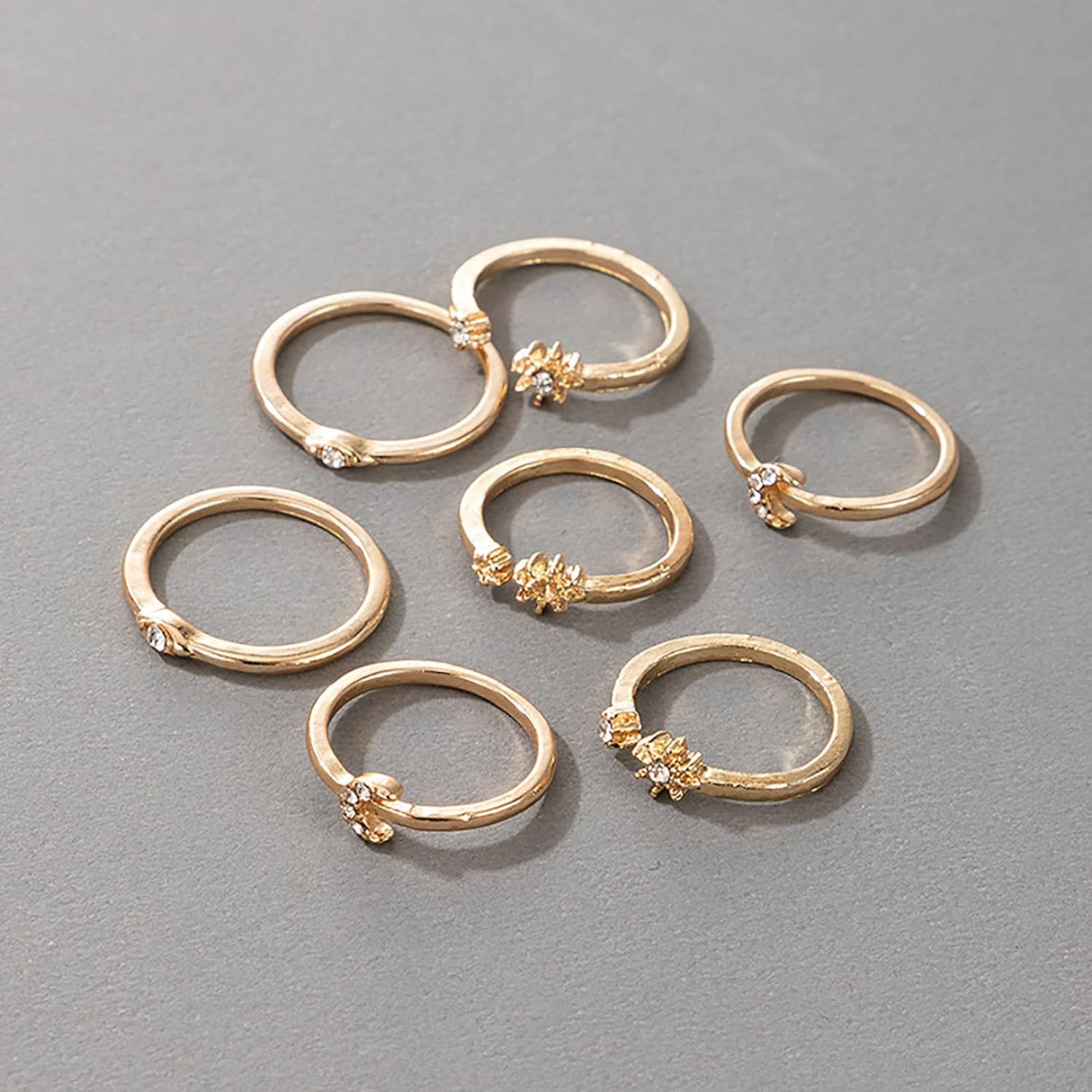 Vipomkowa 7-Piece Blue &amp; Gold Zircon Ring Set: Retro Metal Fashion for Women - Shop N Save