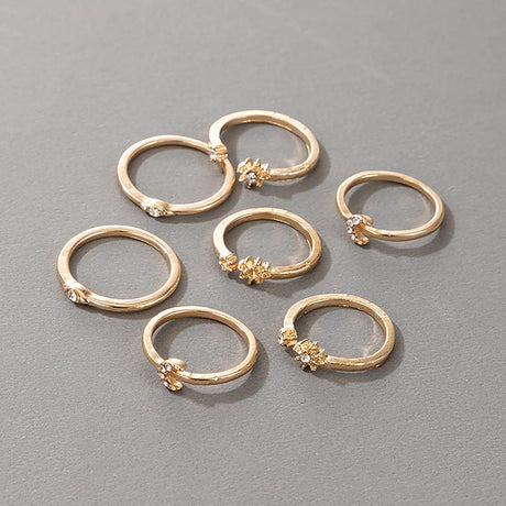 Vipomkowa 7-Piece Blue &amp; Gold Zircon Ring Set: Retro Metal Fashion for Women - Shop N Save