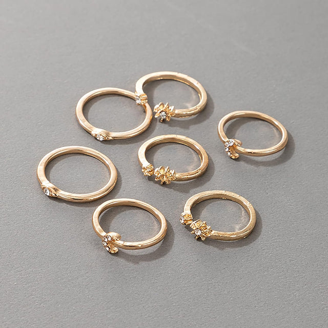 Vipomkowa 7-Piece Blue &amp; Gold Zircon Ring Set: Retro Metal Fashion for Women - Shop N Save