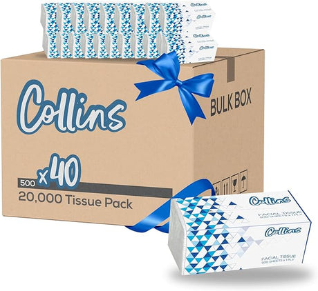 20,000 Sheets, 500 x 40 Pieces Nylon Tissue Bundle Pack in 1 Carton, 500 x 1 ply - Collins for All Areas in Your Home (20,000 Total Tissues) - Shop N Save