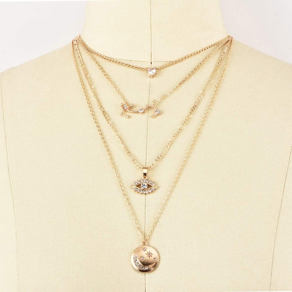 Layered Gold Choker: Crystal &amp; Evil Eye Pendant Jewelry for Women - Shop N Save