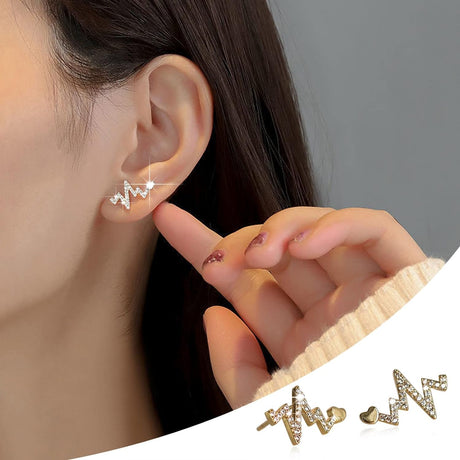 Rustic Rhinestone Heartbeat Earrings: Stylish Studs for Women - Shop N Save