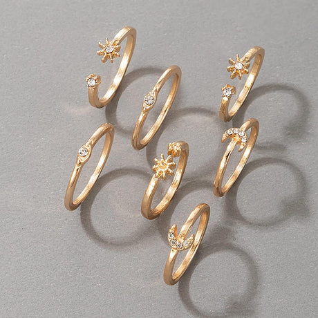 Vipomkowa 7-Piece Blue &amp; Gold Zircon Ring Set: Retro Metal Fashion for Women - Shop N Save