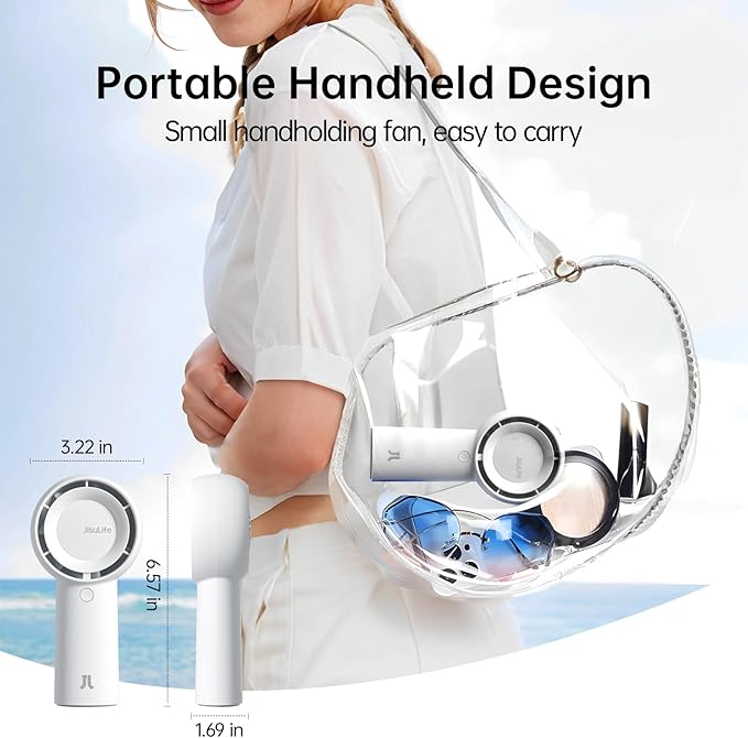 JISULIFE Handheld Turbo Fan [16H Max Cooling Time] Mini Portable, 4000mAh USB Rechargeable Personal, Battery Operated Small Pocket Fan with 5 Speeds for Travel/Outdoor/Home/Office - White
