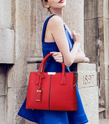Large Capacity Solid Color Popular Handbag - Wine Red