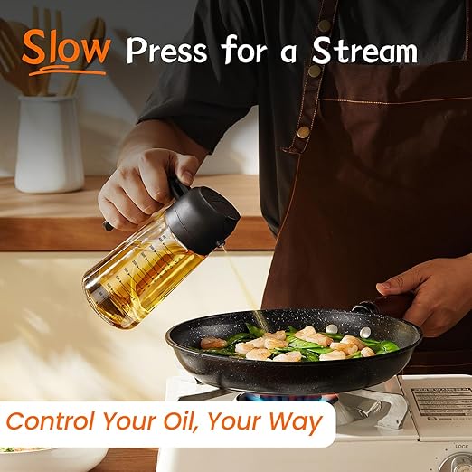 TrendPlain 16oz Olive Oil Dispenser Bottle for Kitchen - 2 in 1 Oil Dispenser and Oil Sprayer for Cooking, Air Fryer, Salad, 470ml Olive Oil Sprayer Black