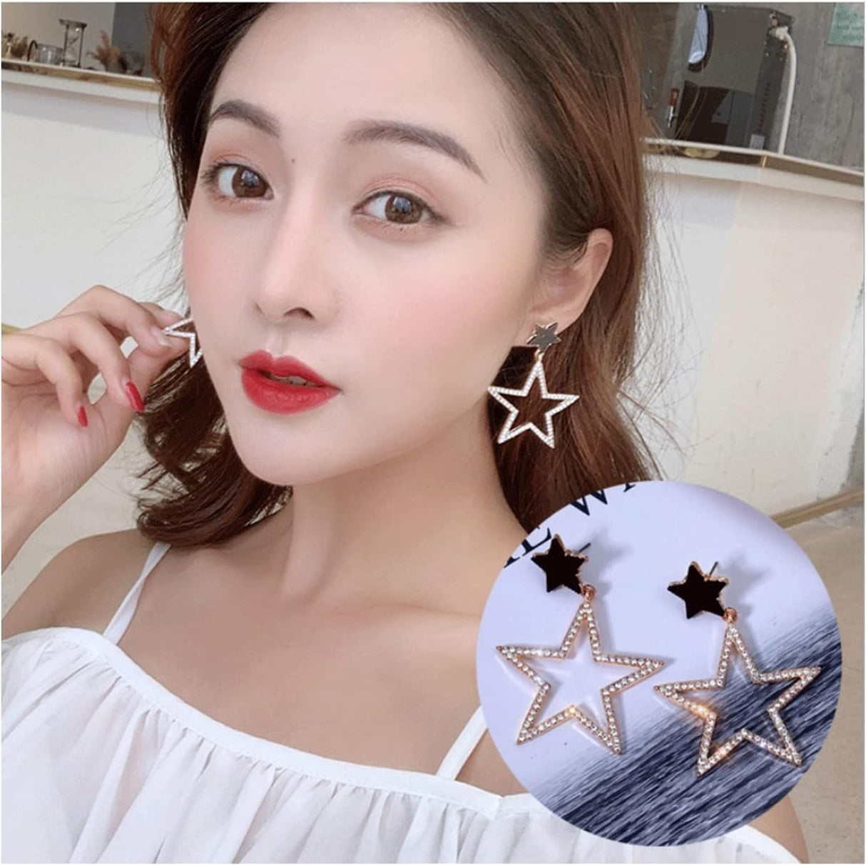 Silver Star Dangle Earrings: Rhinestone CZ Charm for Wedding &amp; Birthdays - Shop N Save