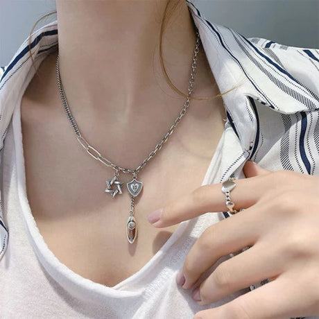 Hexagram Smiling Face Necklace - Sliver - Shop N Save