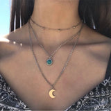 IPARAM Bohemian Crescent Necklace: Vintage Green Stone Pendant for Women - Shop N Save