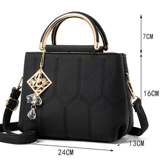 Ladies Fashion Embroidery Thread Leisure Handbag - Black