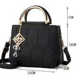 Stylish Geometric Embroidered Handbag for Women Light Purple Synthetic Leather Tassel Detail Zipper Closure - Shop N Save