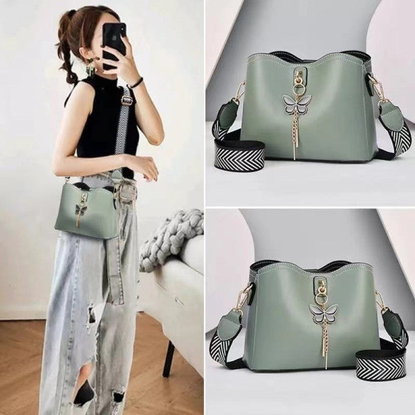 Black Wide Strap Shoulder Bag for Fashionable Women Casual and Stylish Synthetic Leather Adjustable Handle Four Compartments Zipper Closure - Shop N Save