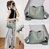 Black Wide Strap Shoulder Bag for Fashionable Women Casual and Stylish Synthetic Leather Adjustable Handle Four Compartments Zipper Closure - Shop N Save