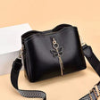 Black Wide Strap Shoulder Bag for Fashionable Women Casual and Stylish Synthetic Leather Adjustable Handle Four Compartments Zipper Closure - Shop N Save