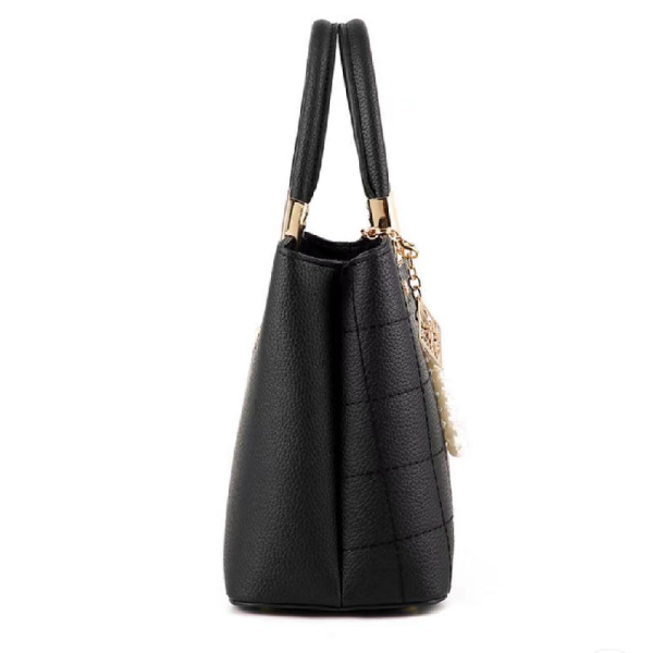 Black Geometric Women's Handbag with Zipper Closure &amp; Double Handle