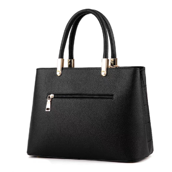Black Geometric Women's Handbag with Zipper Closure &amp; Double Handle