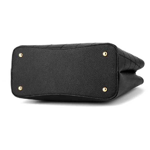 Black Geometric Women's Handbag with Zipper Closure &amp; Double Handle