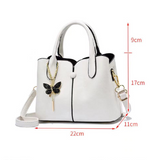 Elegant Butterfly Tassel Black Ladies Handbag Casual Style Multiple Compartments Synthetic Leather Exterior &amp; Interior Double Handle - Shop N Save
