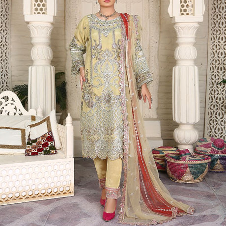 3 Piece Fancy Embroidery Dress - Stylish Light Weight Chiffon Organza Fabric Suit Indian Pakistani Fancy Embroidered Dress For Events Party Outdoor Dress - Green - Shop N Save