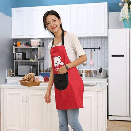 Kitchen Waterproof And Oil Proof Cooking Bib Apron with Pocket (Red) - Shop N Save