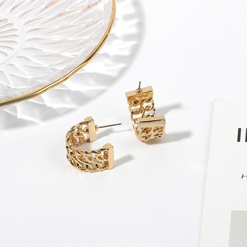 Trendy Hollow Zircon C Shape Hoop Earrings Charm Women - Golden