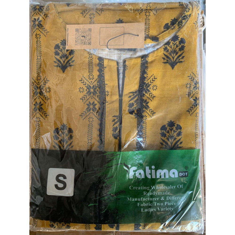 2 Piece Digital Print Kurti Salwar Set - Pure Cotton Collection Stylish Light Weight Cotton Fabric Suit Top Bottom Salwar Kameez Indian Pakistani Printed Suit For Casual Outdoor Dress - Yellow