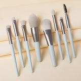 8 Pcs Makeup Brushes Foundation Wooden Handle Soft Hair Makeup Set - Green