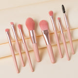 8 Pcs Makeup Brushes Foundation Wooden Handle Soft Hair Makeup Set - Pink