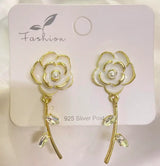 White Enamel Petal Earrings: Elegant Metal Design for Women - Shop N Save