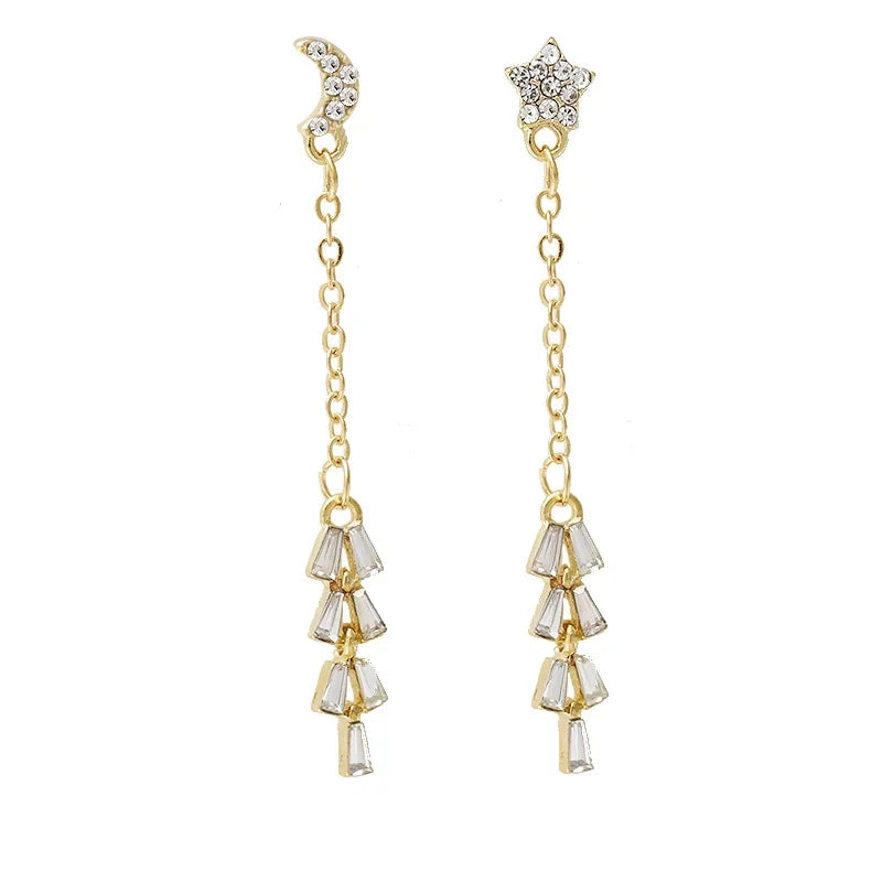 Asymmetrical Zircon &amp; Tassel Earrings: Simple Long Design - Shop N Save