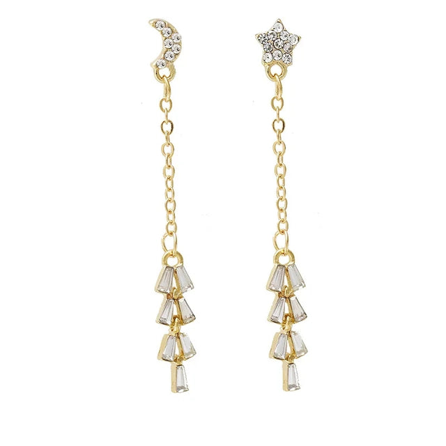 Asymmetrical Zircon &amp; Tassel Earrings: Simple Long Design - Shop N Save