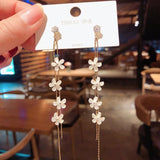 Pearl Floral Earrings - Wedding Pendant, Korean Crystal Jewelry - Shop N Save
