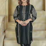 2 Piece Kurti Salwar Embroidery Set - Pure Cotton Collection Stylish Solid Color Light Weight Cotton Fabric Suit Top Bottom Salwar Kameez Indian Pakistani Embroidered Suit For Event Party Outdoor Dress - Black - Shop N Save