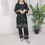 2 Piece Kurti Salwar Embroidery Set - Pure Cotton Collection Stylish Solid Color Light Weight Cotton Fabric Suit Top Bottom Salwar Kameez Indian Pakistani Embroidered Suit For Event Party Outdoor Dress - Black - Shop N Save