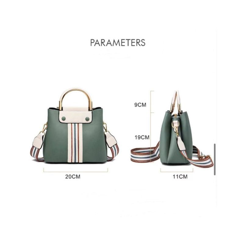 Green Lattice Handbag: Stylish, Casual, Striped Strap, Multiple Compartments - Shop N Save