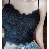 Women Camis Lace Temperament Crop Top Bra - Black