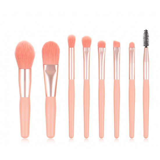 8 Pcs Makeup Brushes Foundation Wooden Handle Soft Hair Makeup Set - Pink