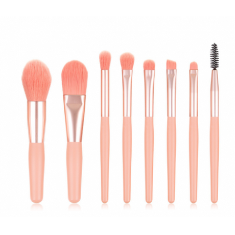 8 Pcs Makeup Brushes Foundation Wooden Handle Soft Hair Makeup Set - Pink