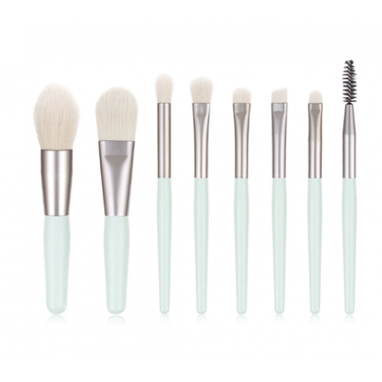 8 Pcs Makeup Brushes Foundation Wooden Handle Soft Hair Makeup Set - Green