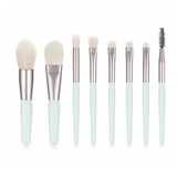 8 Pcs Makeup Brushes Foundation Wooden Handle Soft Hair Makeup Set - Green