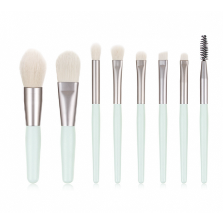 8 Pcs Makeup Brushes Foundation Wooden Handle Soft Hair Makeup Set - Green