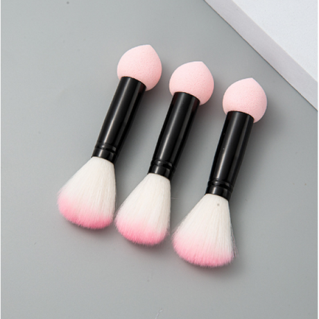 Make Up Brush Professional Two Head Nylon Makeup Brushes With Sponge - Pink
