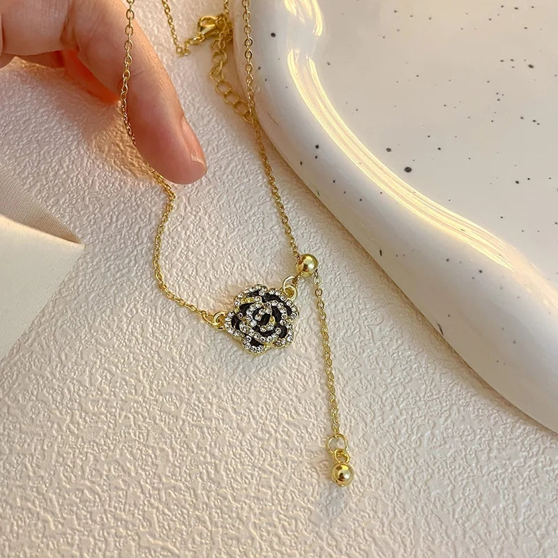 Micro Zircon Black Rose Necklace: Luxury Choker in Korean Style for Women - Shop N Save