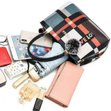 Stylish Black Plaid Handbag Large Capacity Zipper Closure Lattice Pattern Casual Style Nylon Exterior Double Handle - Shop N Save