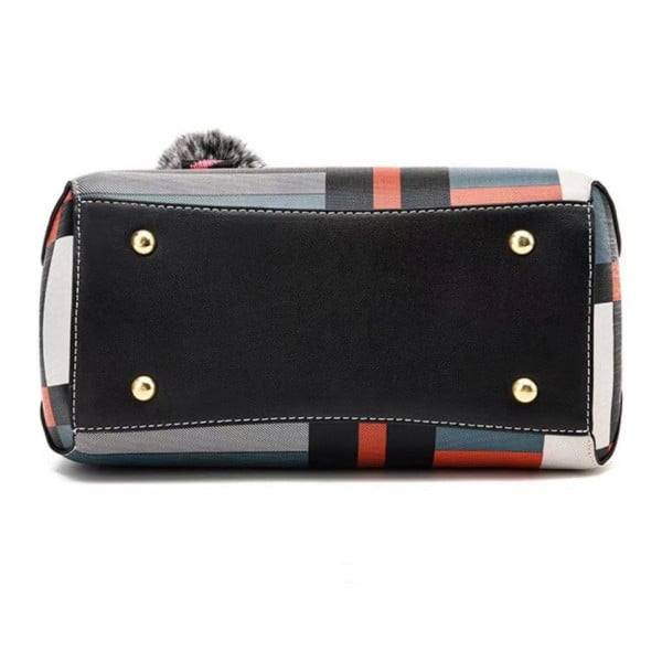 Stylish Black Plaid Handbag Large Capacity Zipper Closure Lattice Pattern Casual Style Nylon Exterior Double Handle - Shop N Save