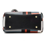 Stylish Black Plaid Handbag Large Capacity Zipper Closure Lattice Pattern Casual Style Nylon Exterior Double Handle - Shop N Save