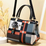 Stylish Black Plaid Handbag Large Capacity Zipper Closure Lattice Pattern Casual Style Nylon Exterior Double Handle - Shop N Save